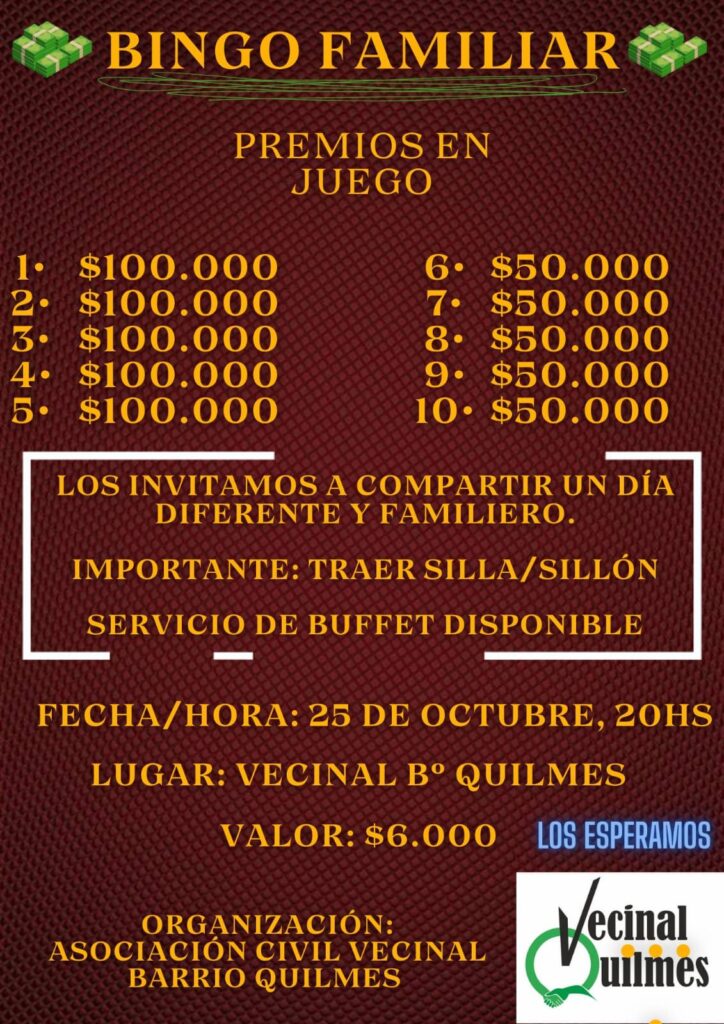 El Barrio Quilmes se prepara para el Bingo y la fiesta del día del Niño 2 BINGO