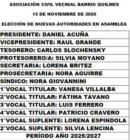 Asamblea Vecinal Barrio Quilmes: Daniel Acuña seguirá siendo presidente 2 comision quilmes