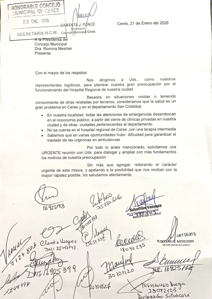 Preocupación por el funcionamiento del Hospital. Dirigentes y vecinos piden una Reunión en el Concejo Deliberante 2 comunicado